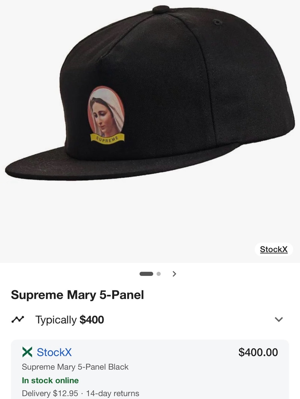 Supreme Mary 5-Panel Cap in Black from their Fall/Winter 2019 (FW19) collection - Picture 5 of 8